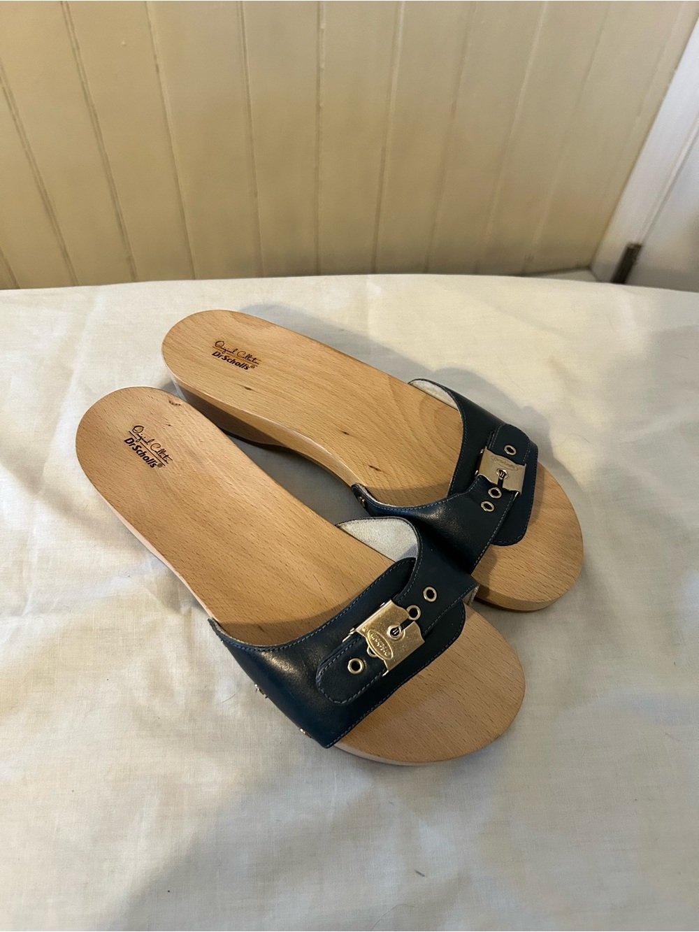 Dr Scholl’s Women’s Navy Blue Leather Original Pescura Sandals/Size 9M/Brand New